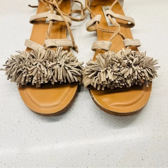 Steve Madden Swizzle Flat Sandals Natural Suede Leather Lace Up Gladiator Sz 7.5 - Picture 14 of 15